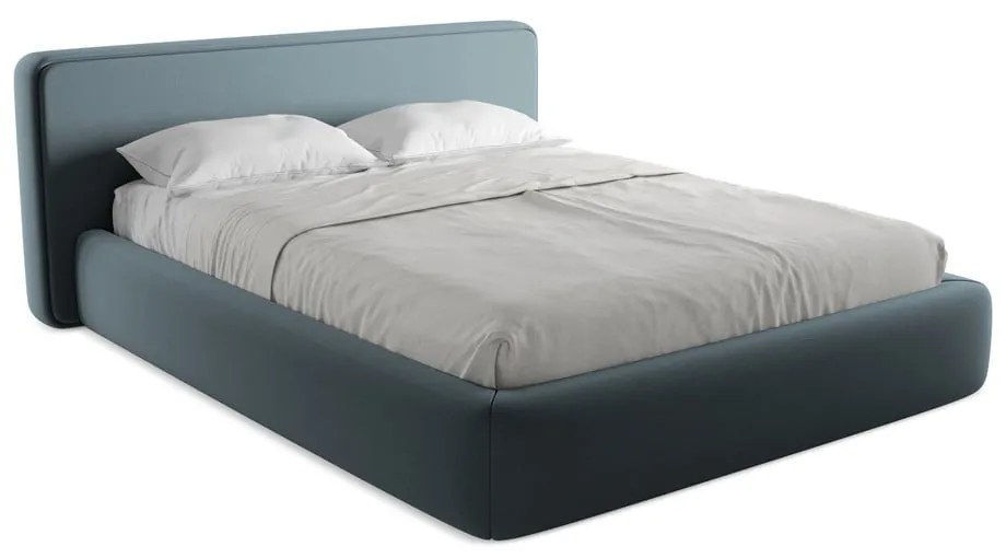 Синьо двойно тапицирано легло с място за съхранение и включена подматрачна рамка 160x200 cm Kiana – Makamii