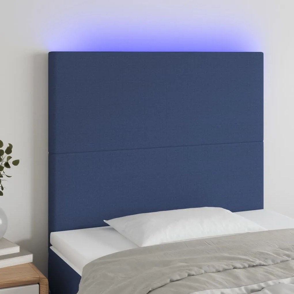 3122124 vidaXL LED горна табла за легло, синя, 80x5x118/128 см, плат