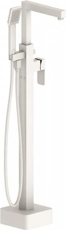 Стоящ смесител за вана ICL 8215W, месинг, бял мат, подово захранване, с шлаух и слушалка, 103.8x18х22.5см