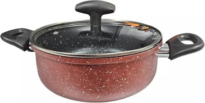 Дълбока тенджера Rosberg R51318G22D, 22 см, 4.3 л, Мраморно покритие, Индукция, Бордо меланж