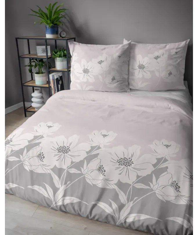 Фланелено спално бельо – розово с флорален десен 2 части: 1 бр. 140x200 + 1 бр. 70x80