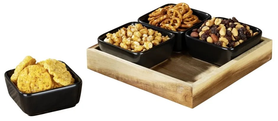 Черни керамични купи за сервиране в комплект от 4 части с поднос Elo - Wenko