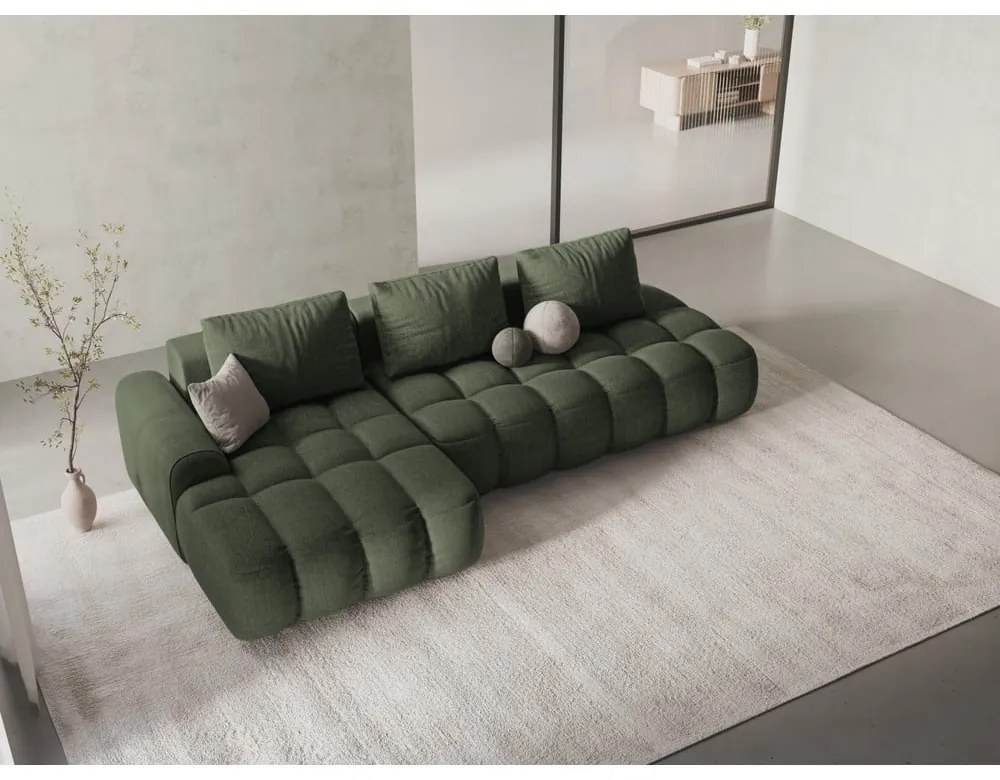 Зелен сгъваем/с място за съхранение ъглов диван (ляв ъгъл) Linz – Cosmopolitan Design