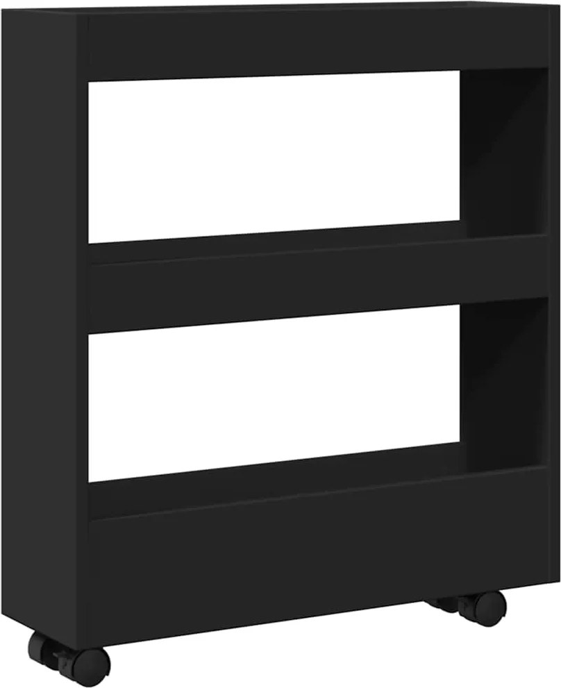 855242 vidaXL Тясна количка за съхранение, 3 нива, черна, инженерно дърво