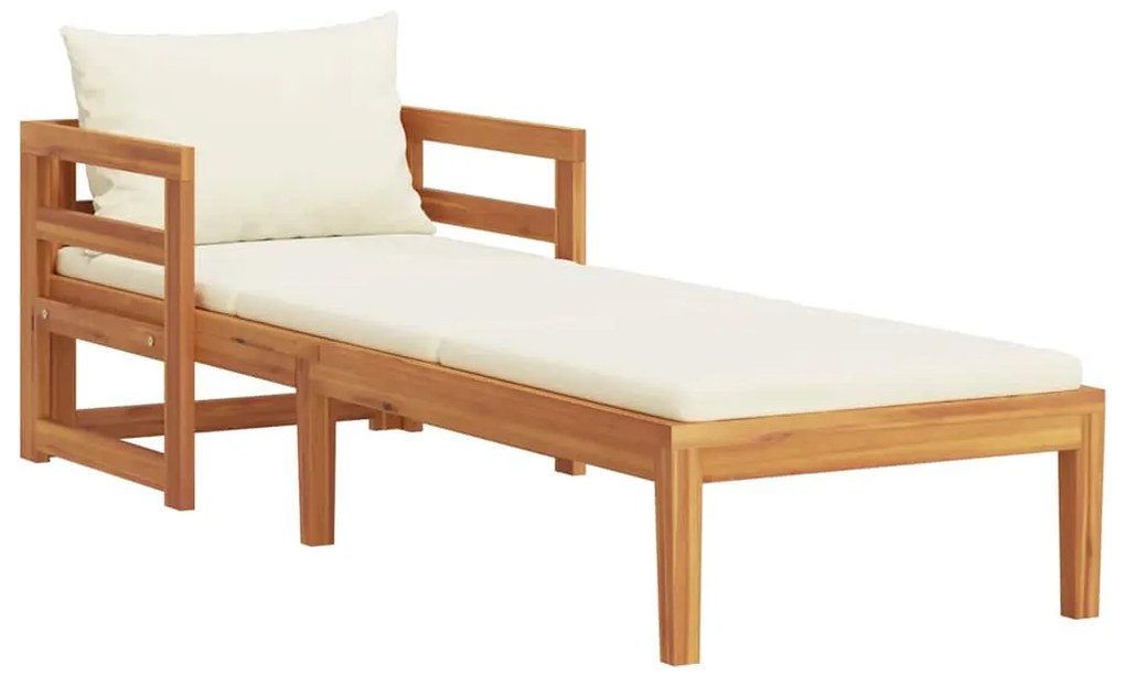 316312 vidaXL Шезлонг с кремавобели възглавници, акациево дърво масив