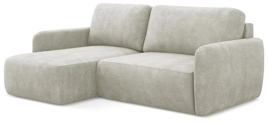 Кремав шенилов разтегателен ъглов диван с място за съхранение (ляв ъгъл) Lilo – Makamii