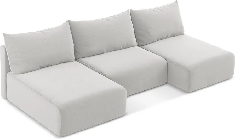 Светлосив кадифен сгъваем/с място за съхранение ъглов диван (U форма) Kalena – Makamii