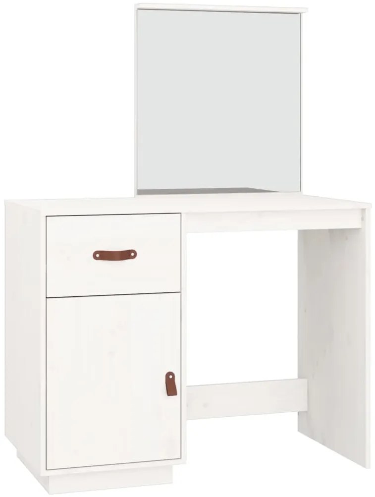 820088 vidaXL Тоалетка, Бял, 95x50x134 см, борово дърво масив