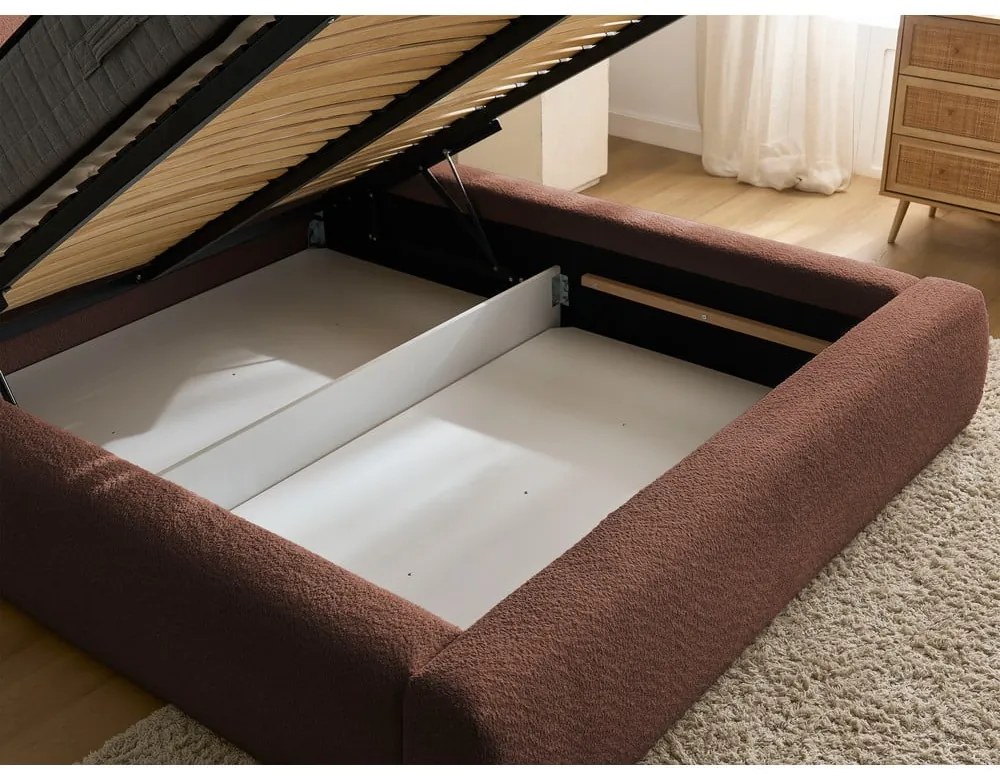 Оранжево тапицирано двойно легло с място за съхранение с включена подматрачна рамка 180x200 cm Orlane – Bobochic Paris