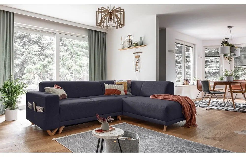 Антрацитен разтегателен/с място за съхранение ъглов диван (десен ъгъл/L форма) Classy Sophie – Miuform