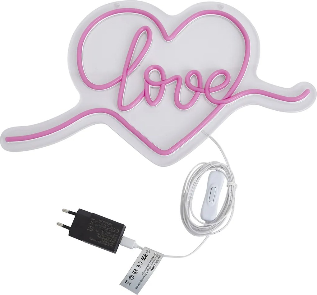 Неоновa стенна лампа розова с LED - Love