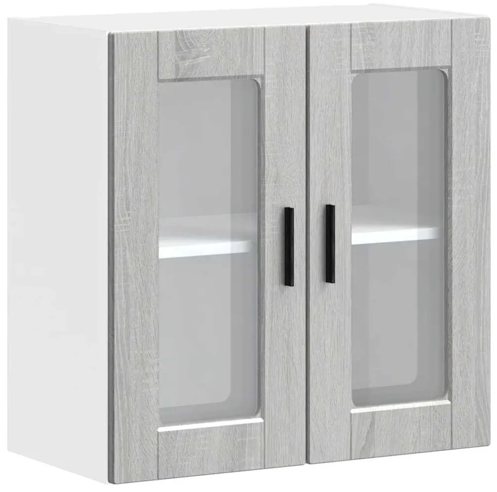 854153 vidaXL Кухненски стенен шкаф със стъклена врата Porto сив сонома