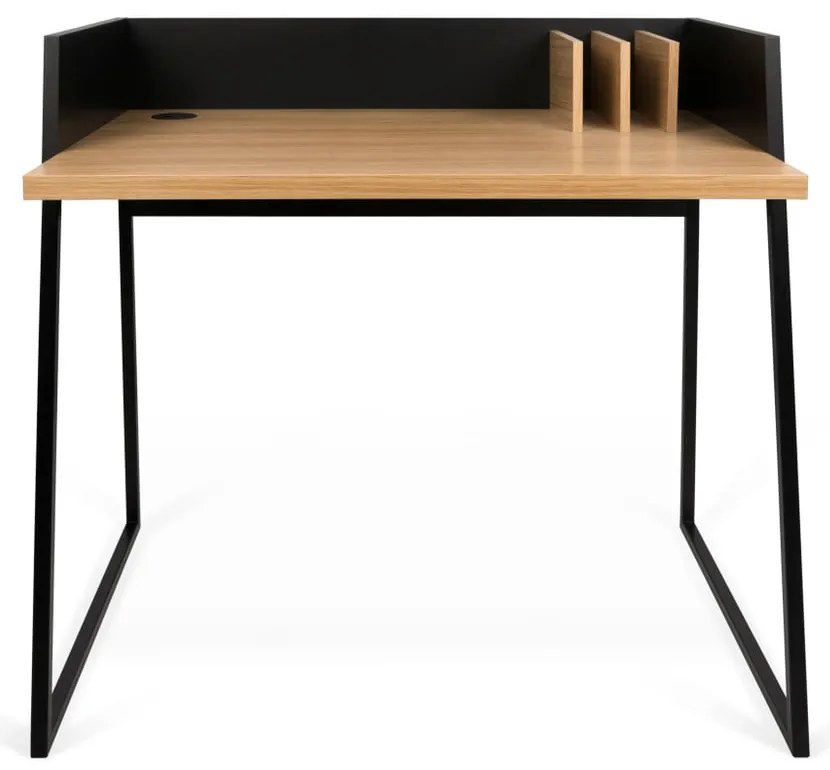 Черно работно бюро с детайли от дъбова дървесина Volga - TemaHome