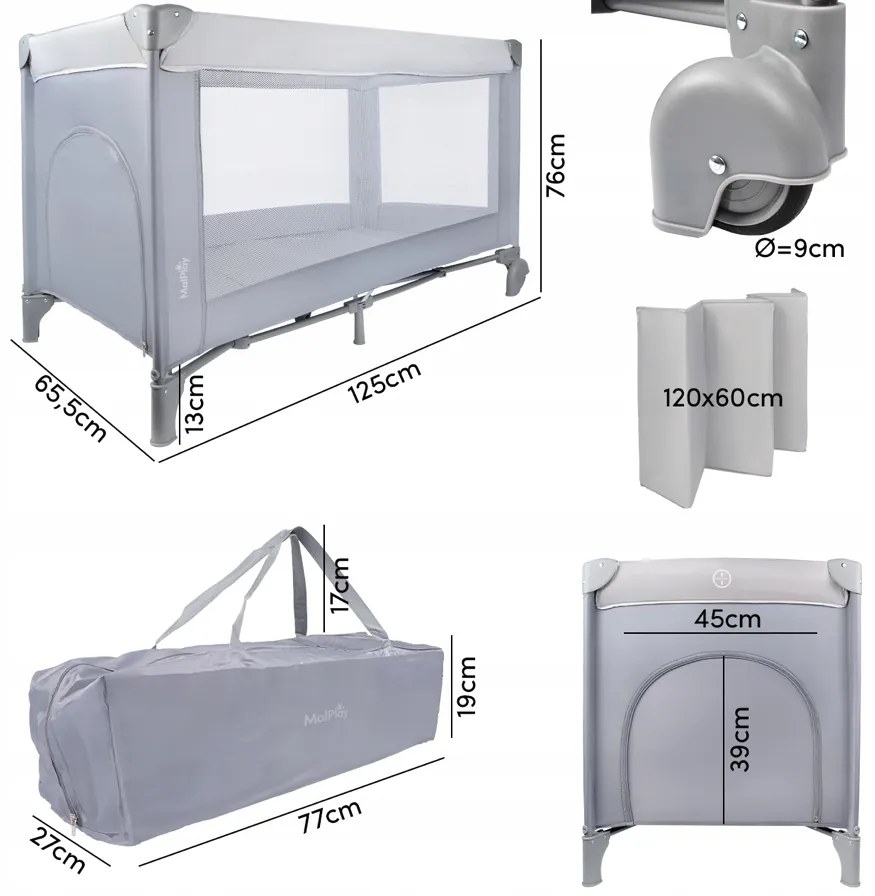 Детско креватче за пътуване със сгъваем матрак 60 x 120 cm