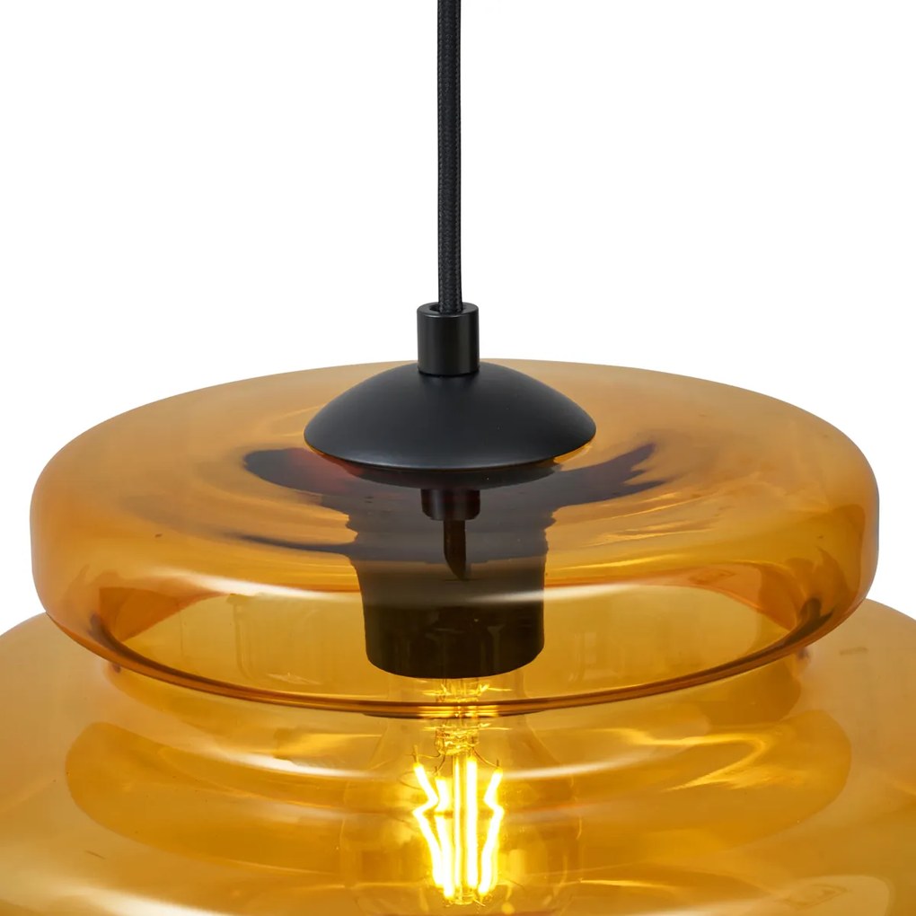 Ретро висяща лампа черна с оранжево стъкло 4 светлини - Denise