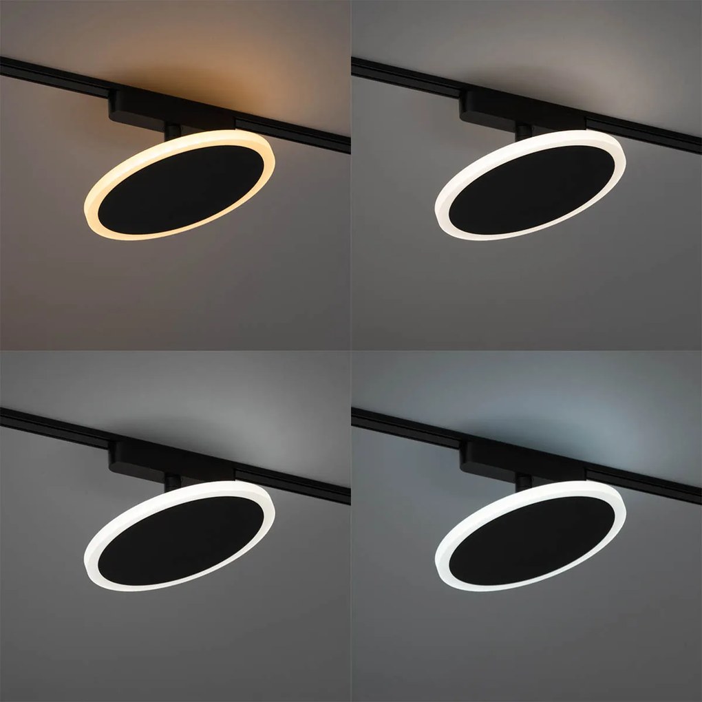 Модерен черен прожектор за 1-фазова релсова система с LED - Magnetic Puk