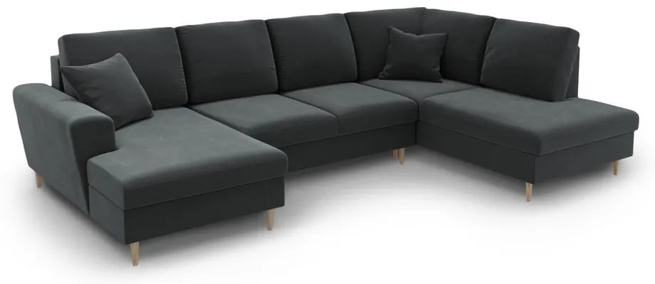 Тъмносив кадифен разтегателен ъглов диван с място за съхранение (десен ъгъл/U форма) Kyoto – Cosmopolitan Design