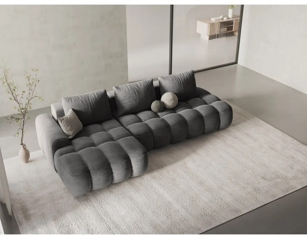 Сив кадифен сгъваем/с място за съхранение ъглов диван (ляв ъгъл) Linz – Cosmopolitan Design