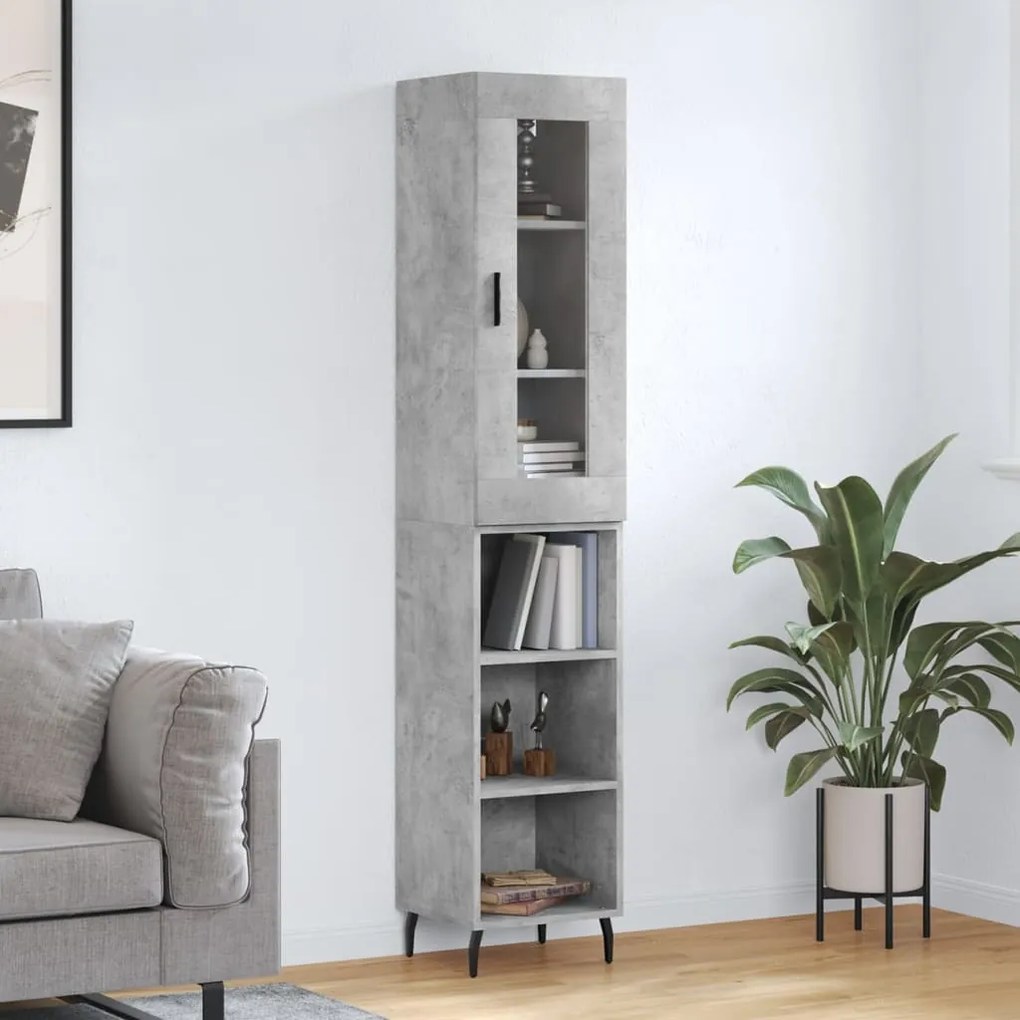 3199381 vidaXL Висок шкаф, бетонно сив, 34,5x34x180 см, инженерно дърво