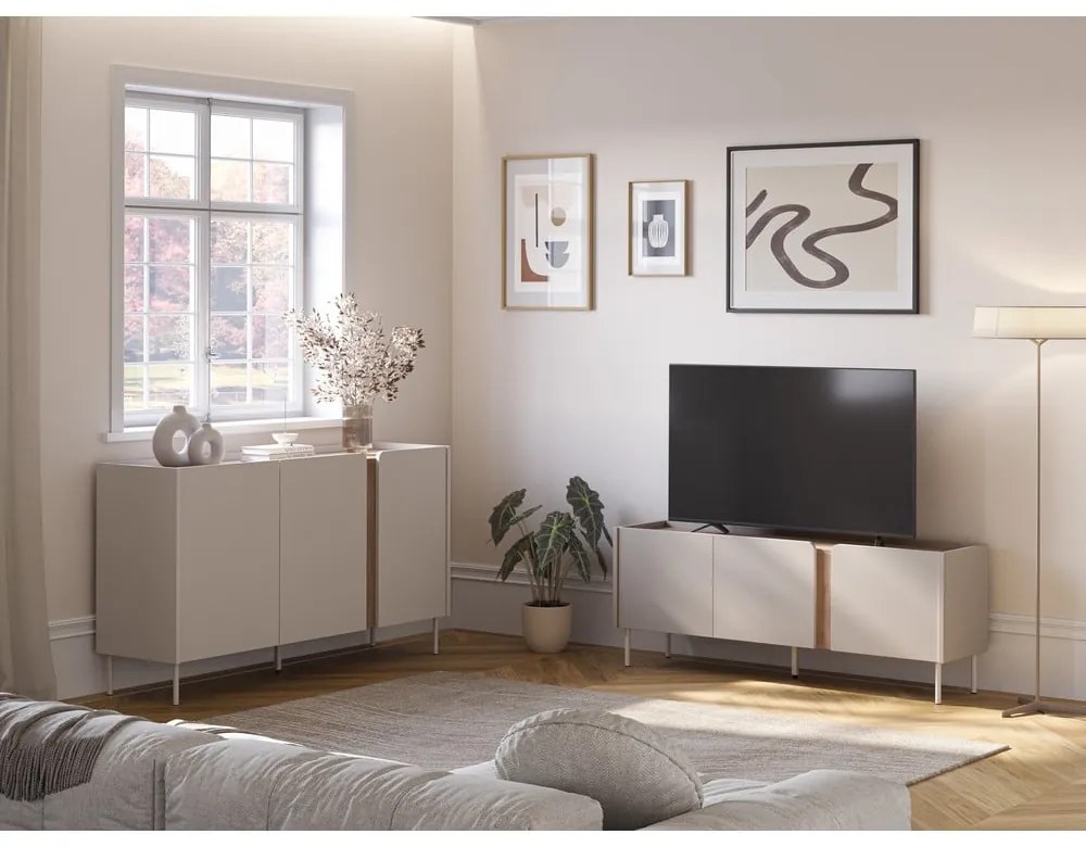 Кремаво-естествен шкаф за телевизор от декор от дъб 140x53x35 cm Lucile – Marckeric