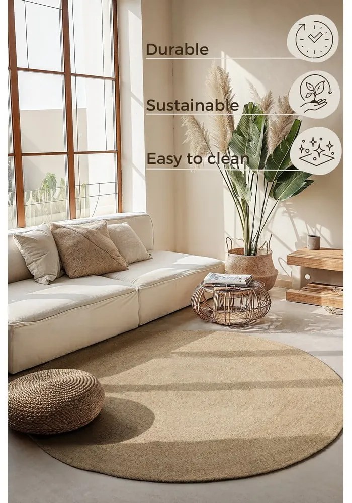 Двустранен ютен кръгъл килим в цвят слонова кост ø 140 cm Braided Ivory – Hanse Home