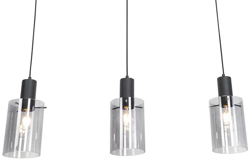 Висяща лампа черна с димно стъкло овална 3-светлина - Vidra