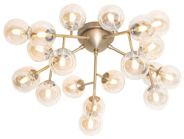Таванна лампа в стил арт деко бронзова с кехлибарено стъкло 20 лампи - Bianca