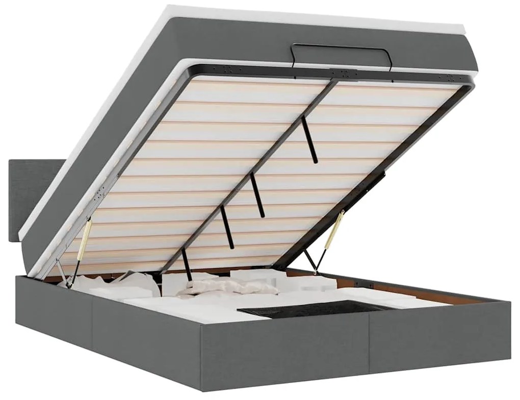 3312223 vidaXL Османска легло с матрак и LED, тъмносиво, 140x190 см, плат