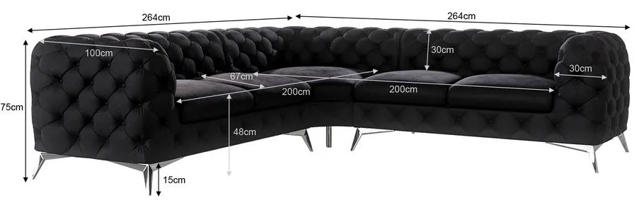 Черен кадифен ъглов диван Chelsea – Ropez