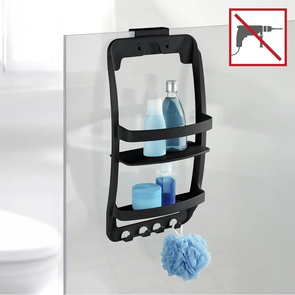 Черен висящ пластмасов рафт за баня без пробиване Universal – Wenko