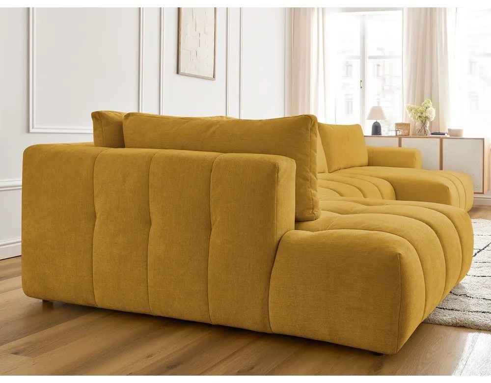 Сгъваем/с място за съхранение ъглов диван в цвят горчица (ляв ъгъл/U форма) Fuji – Bobochic Paris