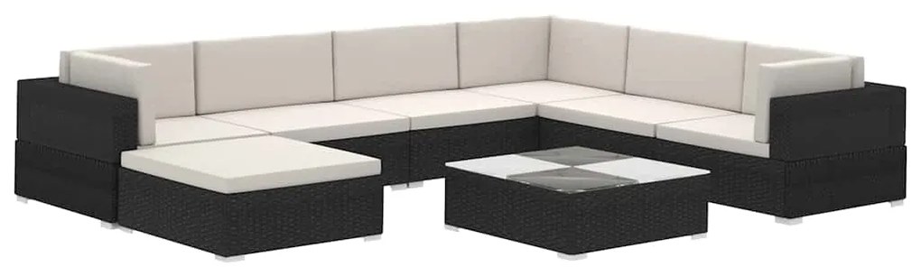 41261 vidaXL Градински комплект с възглавници, 8 части, черен полиратан