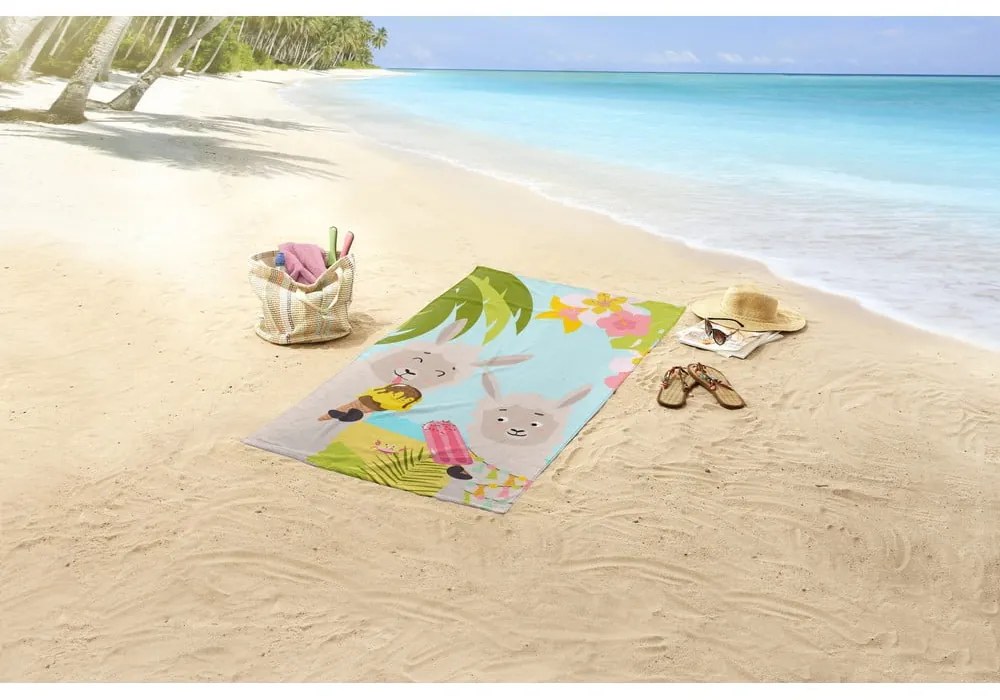 Детска кадифена плажна кърпа 75x150 cm Happy lamas – Good Morning