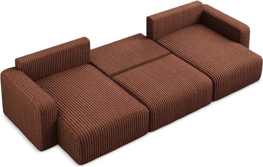 Теракотен сгъваем/с място за съхранение ъглов диван от рипсено кадифе (U форма) Kona – Makamii