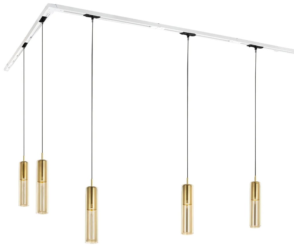 Модерна релсова система с 5 златни висящи лампи 1-фазов - Iconic Lloyd