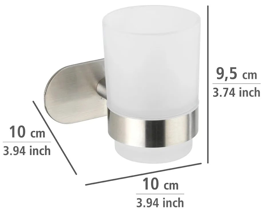 Матово-сребриста самозалепваща стъклена чаша за четки за зъби Orea – Wenko