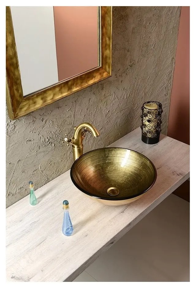 Стъклена кръгла мивка в златисто ø 42 cm Fianna – Sapho