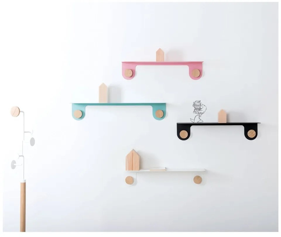 Стенен рафт от бяла стомана с детайли от дъбово дърво с 2 куки , дължина 50 см Hook - Gazzda