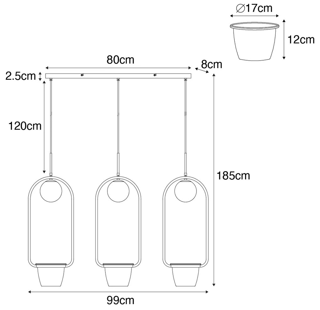 Висяща лампа в стил арт деко златиста с бяло стъкло 3-лампа - Isabella
