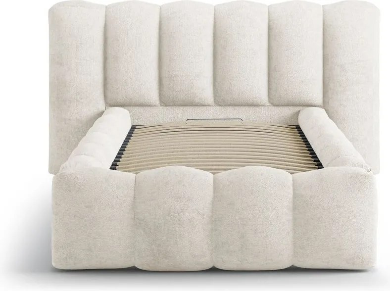 Бежово единично легло 90x200 cm тапицирано с място за съхранение с включена подматрачна рамка Lupine – Micadoni