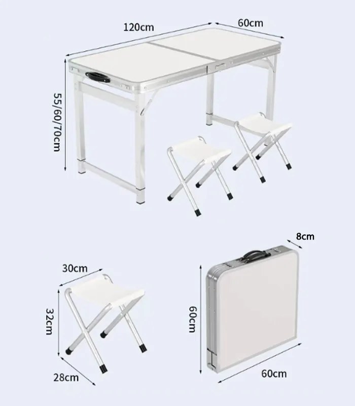 Сгъваема къмпинг маса със столове - туристически комплект за 4 души Сив