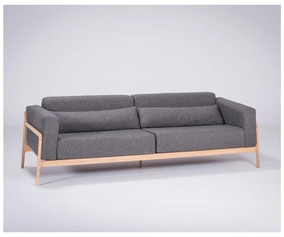 Тъмно сив диван със структура от дъбова дървесина , 240 см Fawn - Gazzda