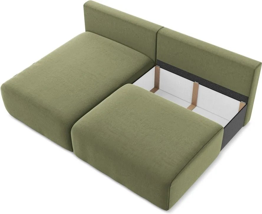 Зелен кадифен сгъваем/с място за съхранение ъглов диван (ляв ъгъл) Kalena – Makamii