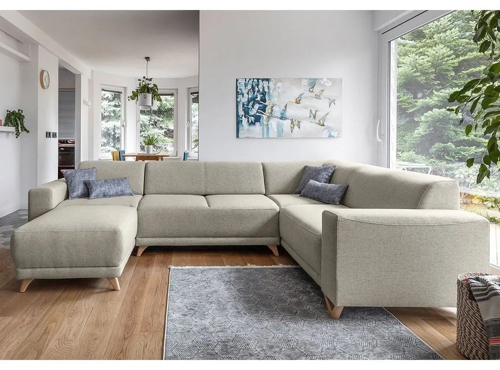 Бежов разтегателен/с място за съхранение ъглов диван (десен ъгъл/U форма) Classy Sophie – Miuform