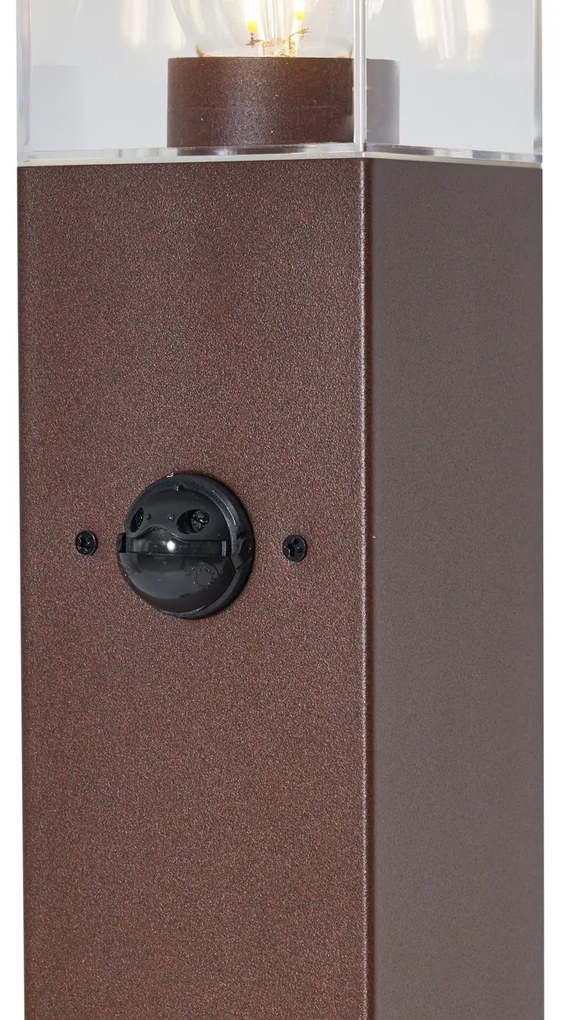 Външна лампа ръждивокафява с прозрачно стъкло 80 см IP44 с контакт и сензор за движение - Malios