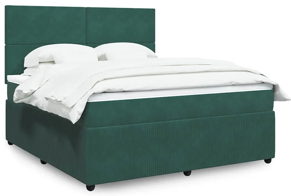 3292403 vidaXL Боксспринг легло с матрак, тъмнозелено, 180x200 см, кадифе
