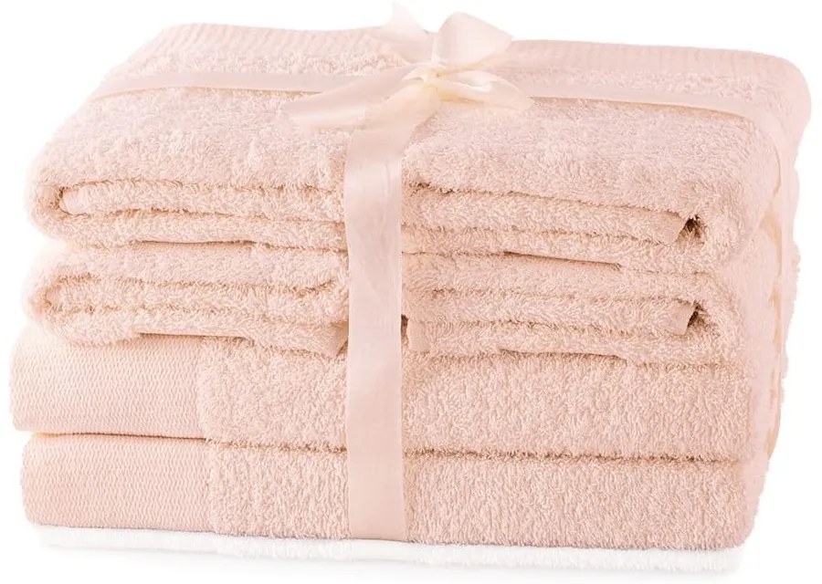 Светлорозови памучни хавлии и кърпи за баня в комплект от 6 бр. от тери Amari – Restilo