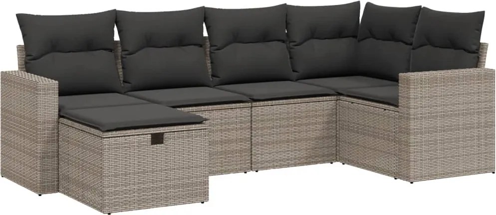3263486 vidaXL Градински диван с възглавници, 6 части, полиратан, сив
