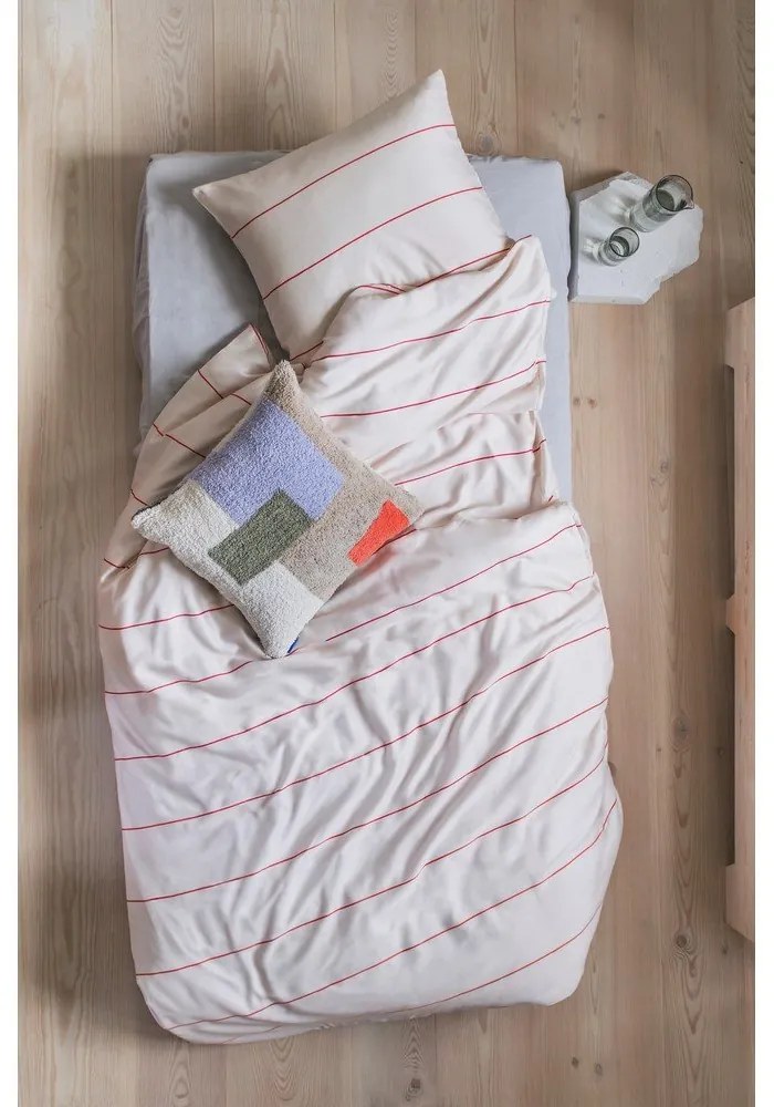 Червено-бежово единично спално бельо от памучен сатен 140x200 cm Align – Mette Ditmer Denmark