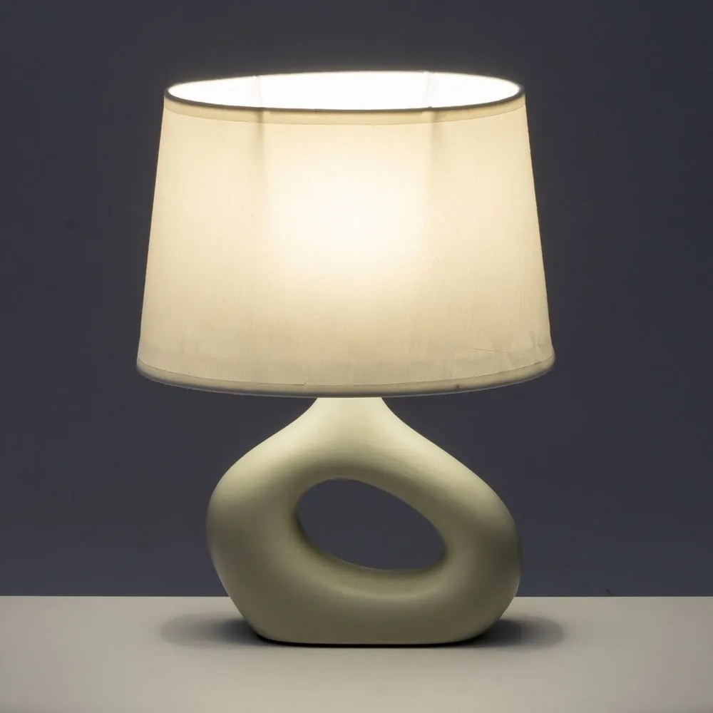 Бяло-бежова керамична настолна лампа с текстилен абажур (височина 30 cm) – Casa Selección